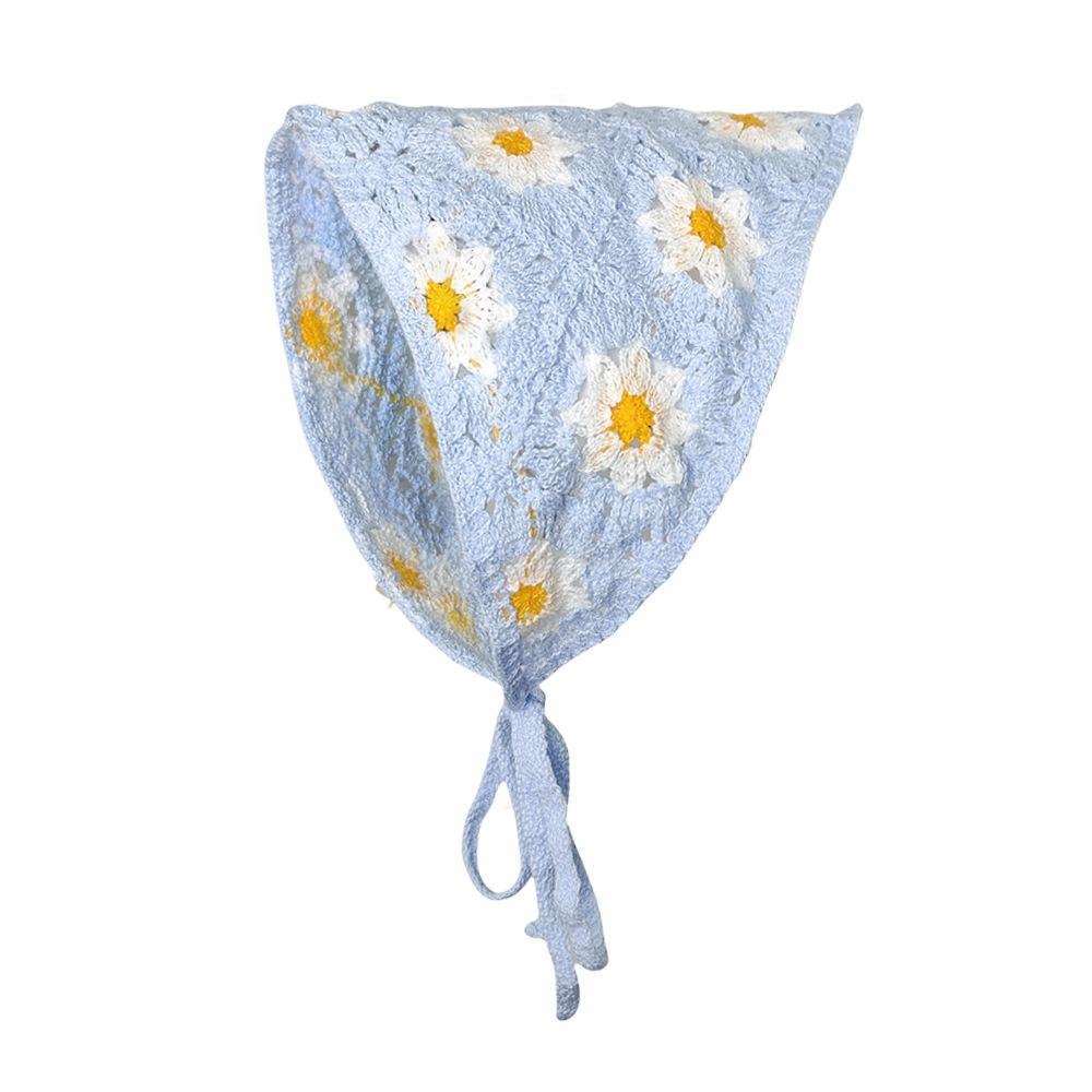Fashion Knitted Headscarf Hat French Pastoral Style Triangle Headband Handmade Crochet Headband Towel Little Flower Headscarf