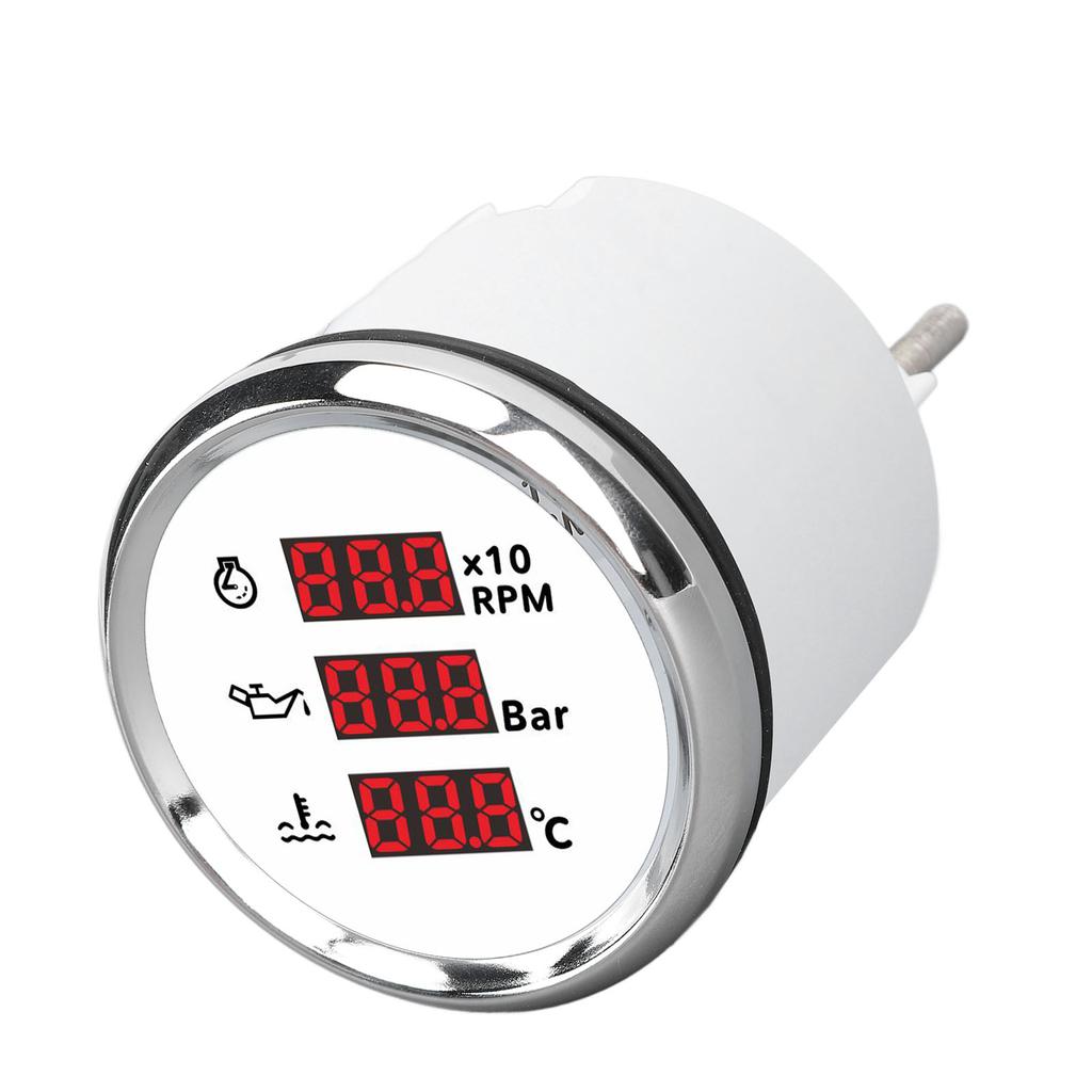 52mm Digital Oil Pressure Water Temp Gauge with Backlight 3 In 1 LED Display Tachometer for Boat Yacht RV Truck