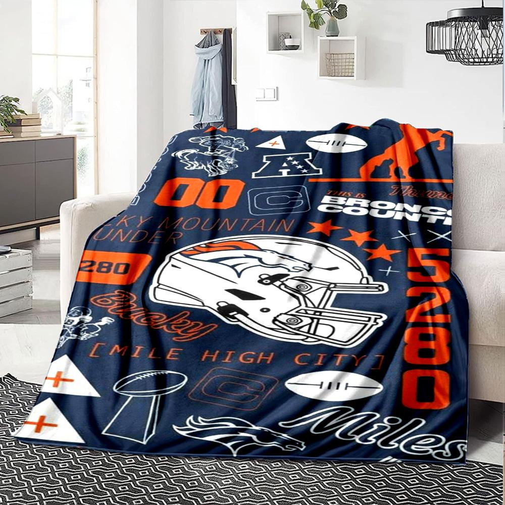 Denver Broncos Print Flannel Blanket High Quality Warm Comfortable Cover for All Seasons Perfect for Gifts Home Decor