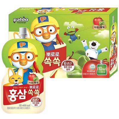 Paldo Pororo Red Ginseng Apple Plum, 100ml, 10 Pieces