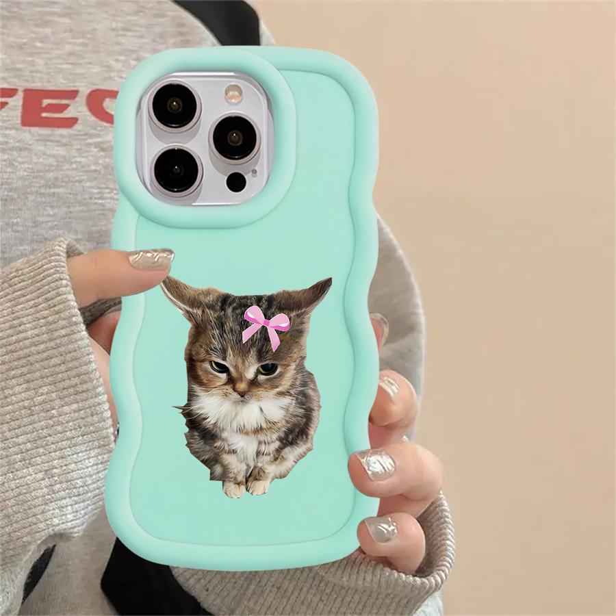 Angry Cat Bow Case for iPhone 15 Plus 12 16 Pro Max 8 11 XR 14 13 17 Air Soft Phone Cover