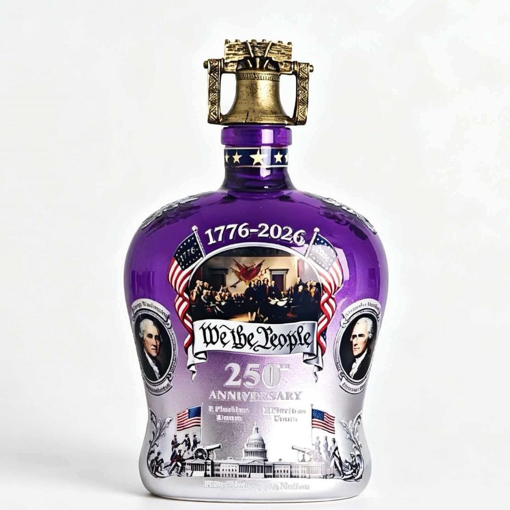 250th Anniversary Whiskey Bottle Commemorative Glass Colored Square Bottle Decanter Barware Bell Cap Set with Cup