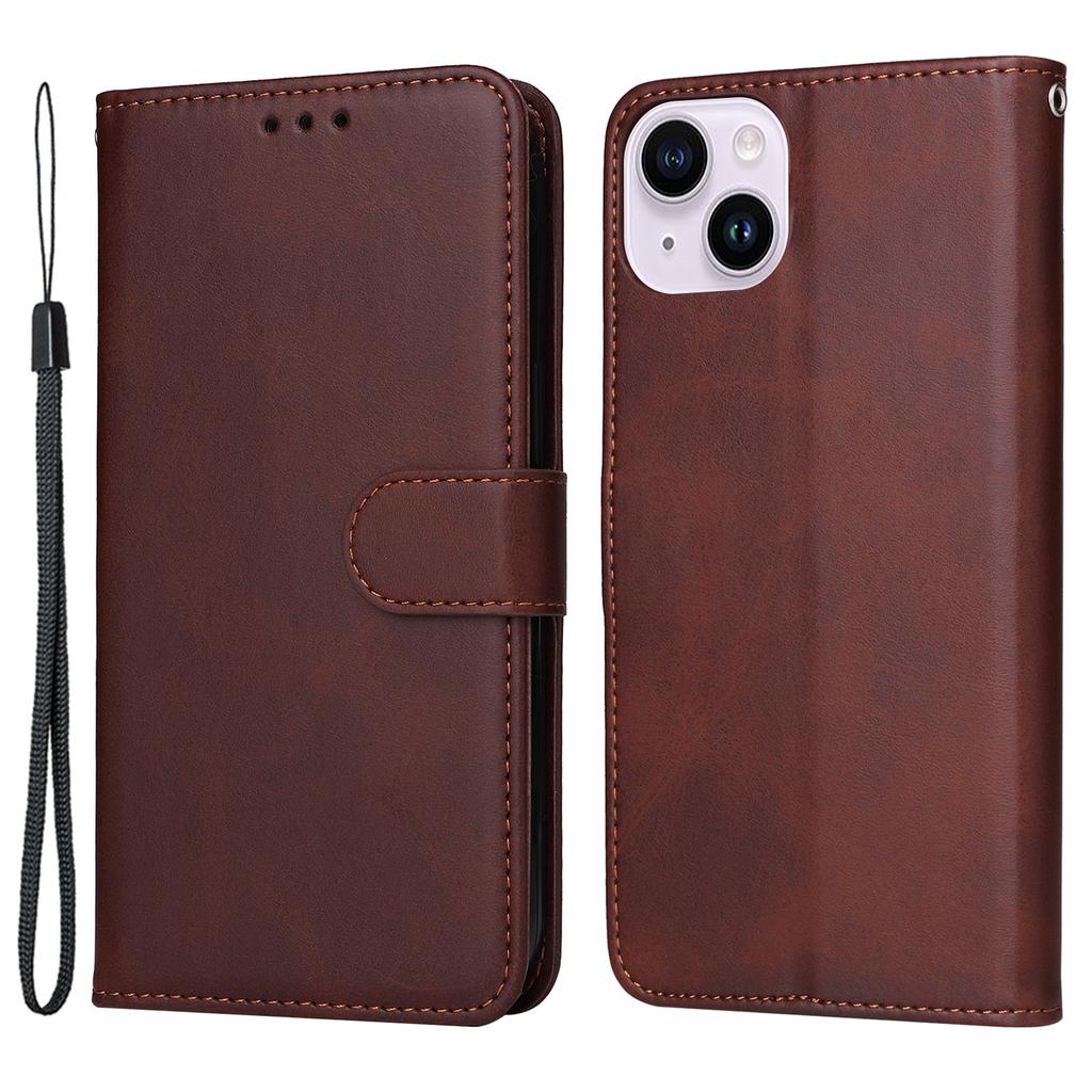 For iPhone 15 Anti-Scratch PU Leather Wallet Phone Case Calf Texture Flip Stand Cover