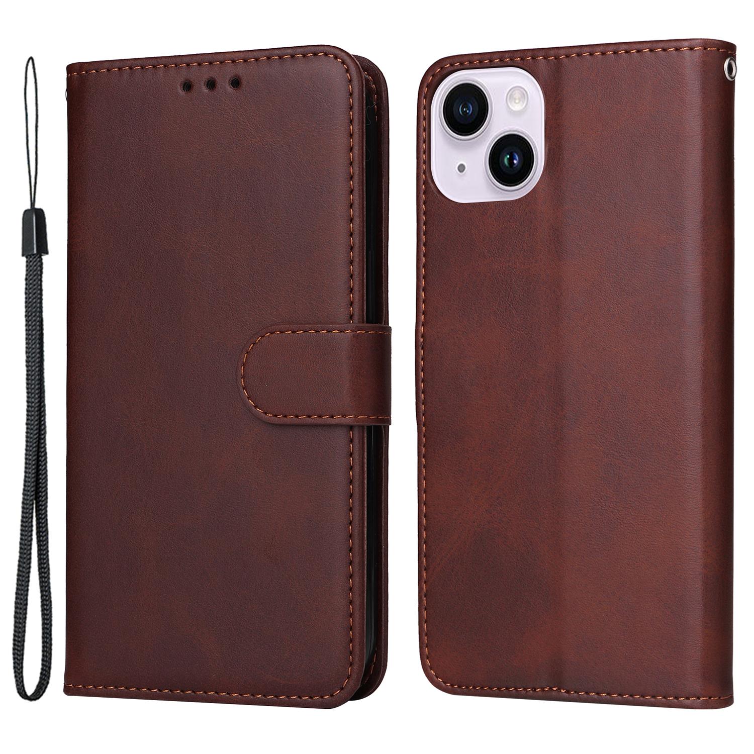 

Для iPhone 15 Plus Кошелек Чехол для телефона Текстура теленка Защита от царапин ПУ кожа Смартфон Ракушка Откидная подставка Чехол Brown