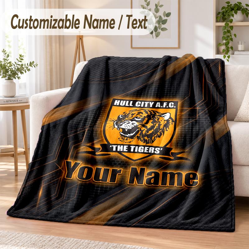 Custom Text Flannel Blanket Hull FC Print Warm Cozy Blanket Home Sofa Bedding