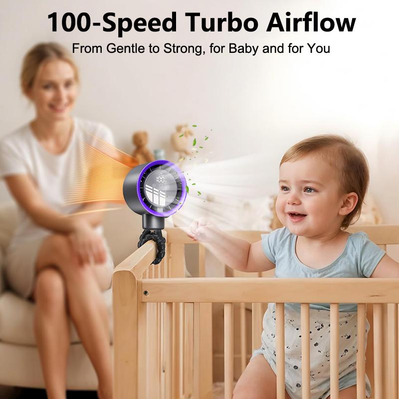 Smart Oscillation Stroller Fan, Flexible Tripod, Clip-On For Car Seats, Usb Rechargeable Battery Operated