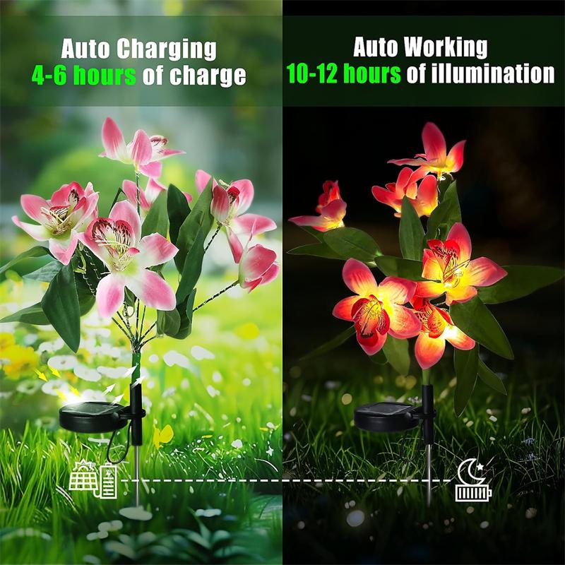Solar Garden Lights Outdoor Solar Garden Lights with Orchid Flower Lights Waterproof Solar Lawn Lights for Garden Lawn Decor