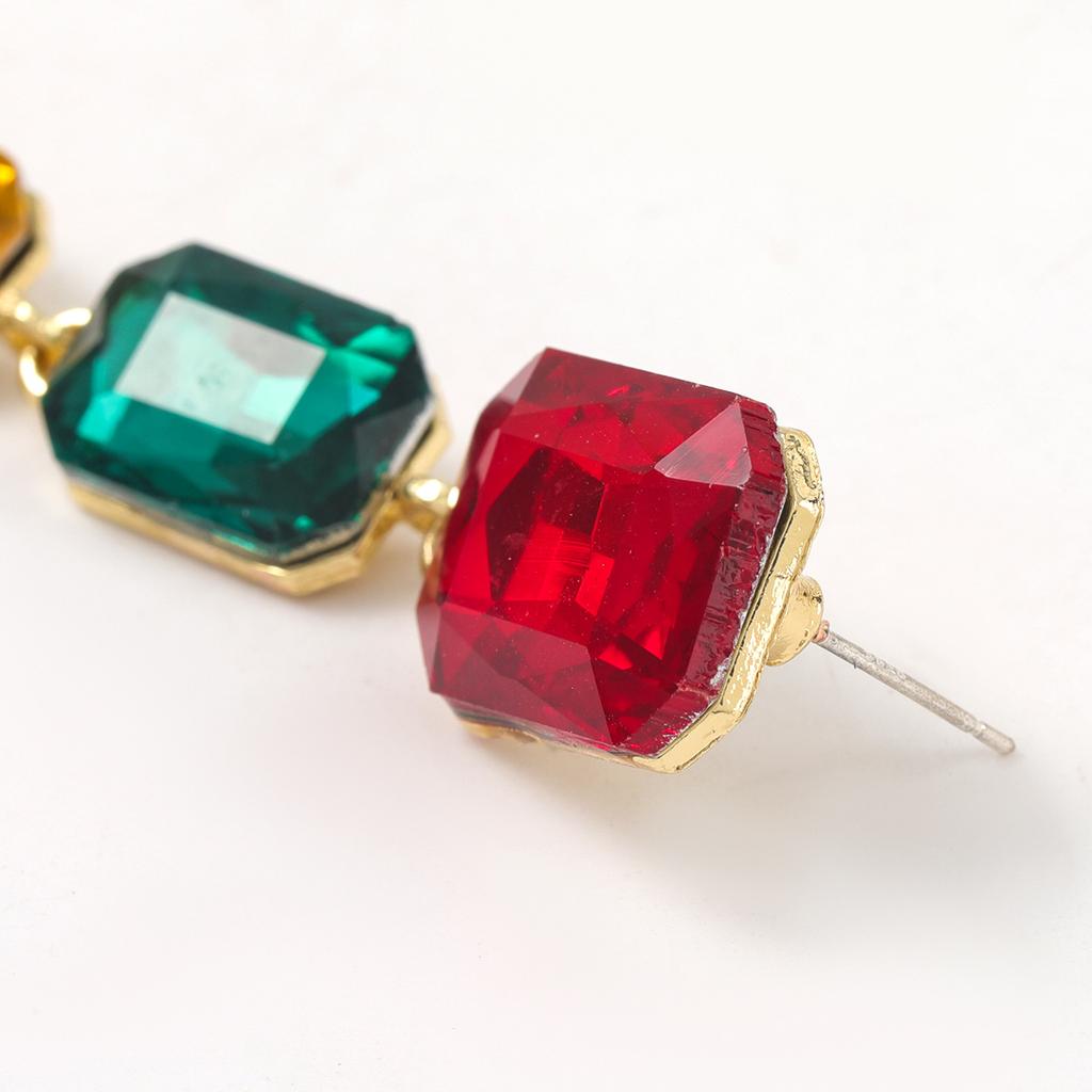 Modeschmuck Farbiger Diamant Quadratisches Glas Diamant Lange Ohrringe Damen Party Ohrringe