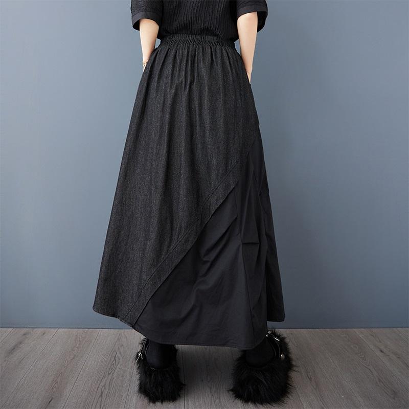 Denim Plus Size High Waist Vintage Patchwork Summer Casual Loose Long for Woman Skirts Womens Skirt