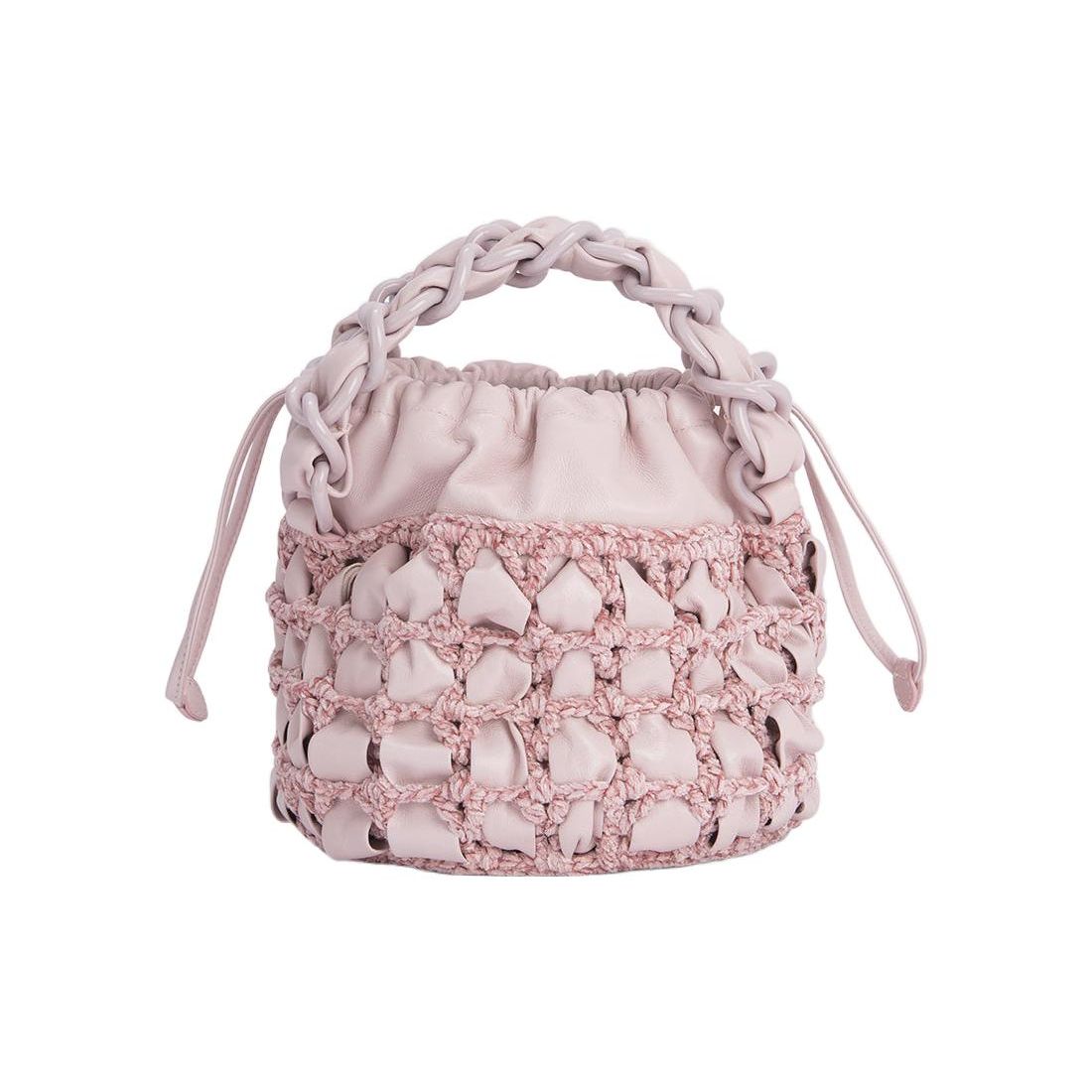 By Far Cass Oversized Chain Handle Woven Drawstring Closure Leather Bucket Bag Women handbags Pink 23CRCSACICPCHLLSMAICP Basic Set (Bag+Dust Bag)
