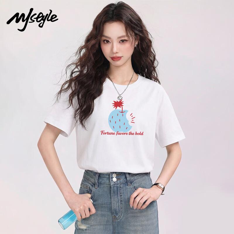 MJ STYLE Women's Pure Cotton Round Neck Short Sleeve T-shirt