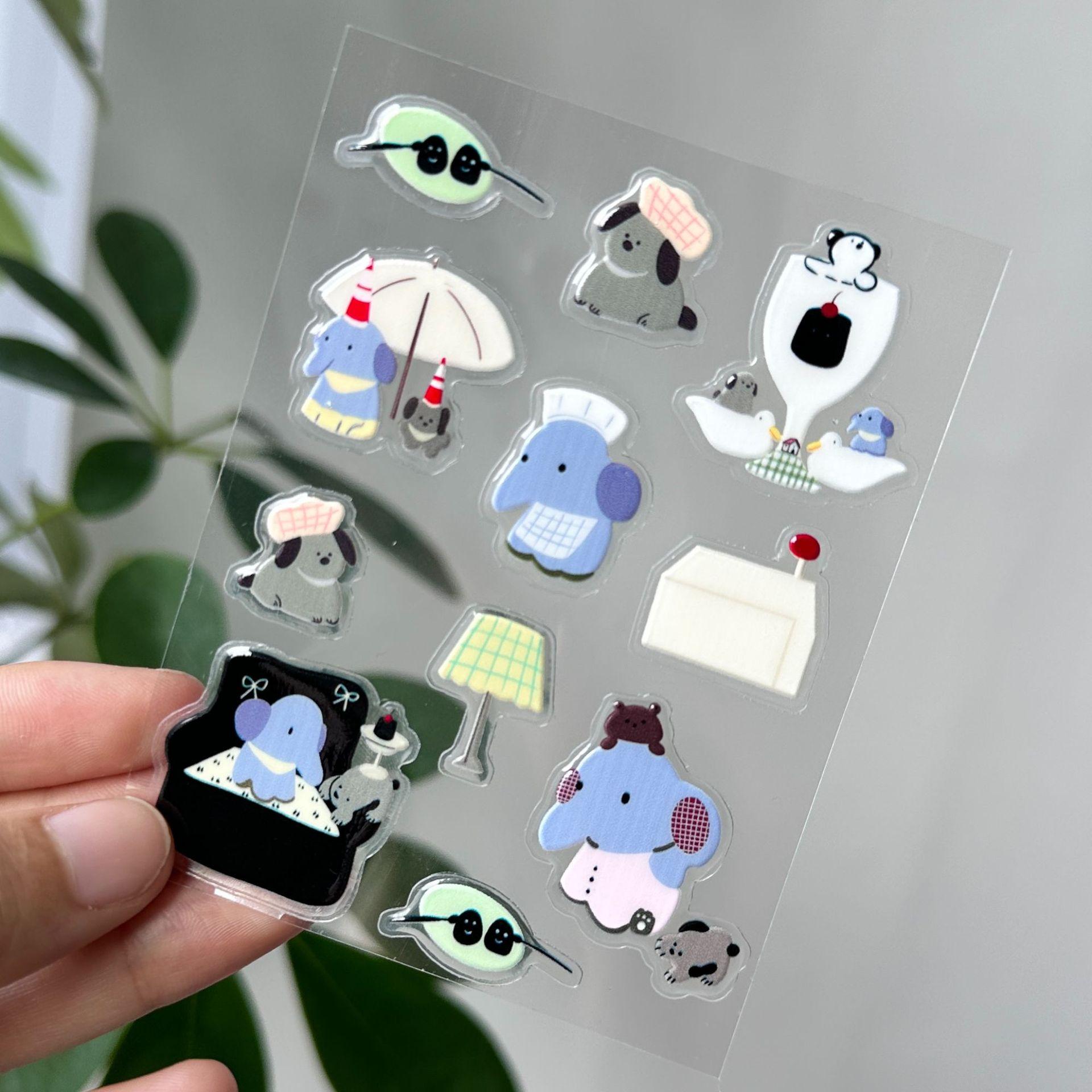 

1 Sheet Cute Elephant Cartoon Jelly Sticker Decoration 3D Epoxy Resin Transparent Decals INS for DIY Phone Cases Laptop Tablet