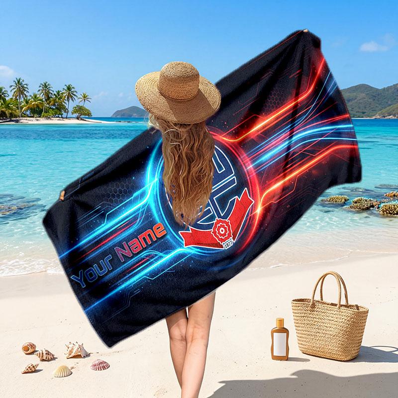 Asciugamano da Spiaggia Personalizzato Bolton Wanderers FC, Stampa Testo Nome Personalizzato, Asciugamano Morbido Asciugatura Rapida con Logo Calcio, Regalo per le Vacanze