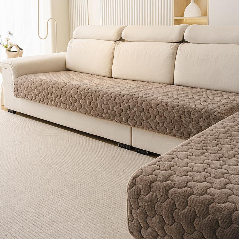 2026 New 1pc Flannel Sofa Cushion, Thickened Warm Plush Non-slip Seat Pads, Protective Throw Cover for Leather Sofa