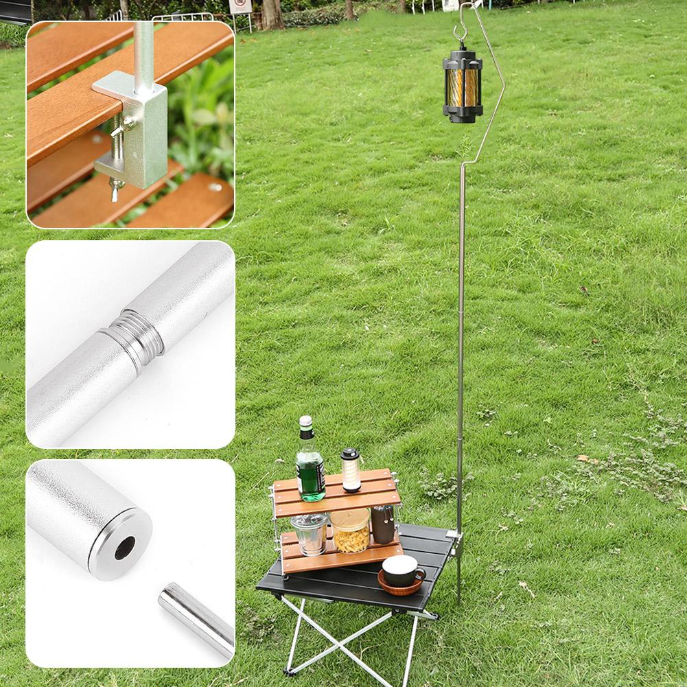 Foldable Lamp Post Pole Aluminum Alloy Hanging Light Pole Ground/Desktop Mount Height Adjustable for Camping Fishing Picnic BBQ