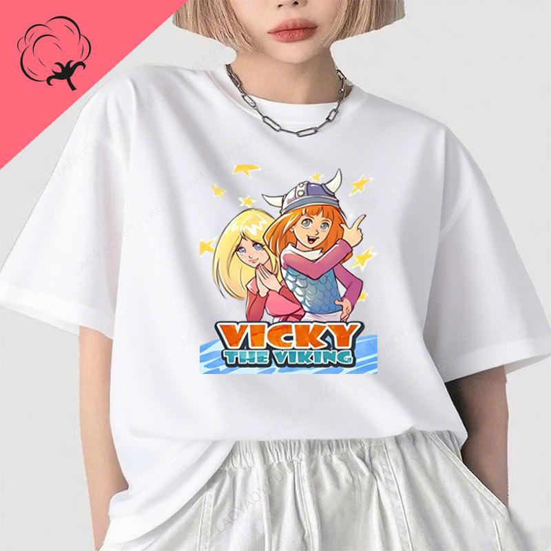 VickyLa Vichinga Wickie Maglietta GerUnisex Serie TV Anni '80 Cartone Animato Stampa Vintage Top Ragazzo Ragazza Abbigliamento in Cotone Camisa Magliette Grafiche