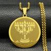 Je Hanukkah Negenlichtige Kandelaar Hanger Ketting voor Vrouwen Mannen Roestvrij Staal Goudkleurig Hebreeuwse Religieuze Ketting Sieraden