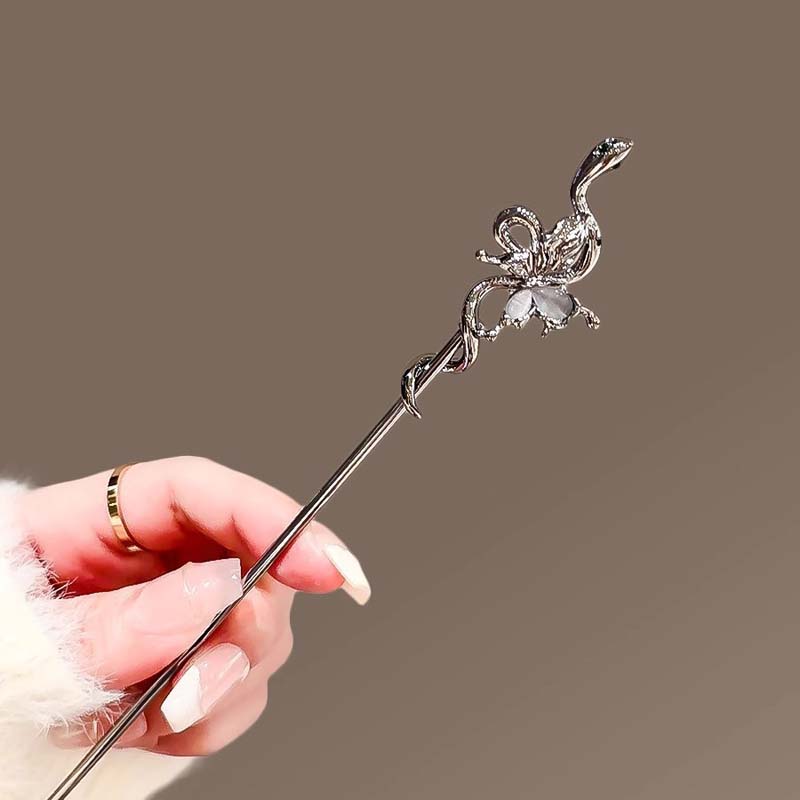 Vintage Crystal Snake Butterfly Hair Sticks for Women Chinese Style Hairpin Disk Hair Chopsticks Charm Metal Hair Accessories
