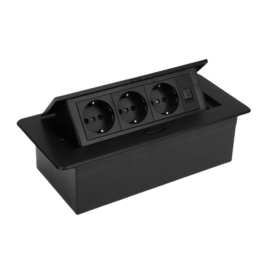 Recessed Power Socket 3 Gang 2 Prong Outlet and CAT6 Ethernet Port Pop Up Electrical Box for Office Desktop Residential