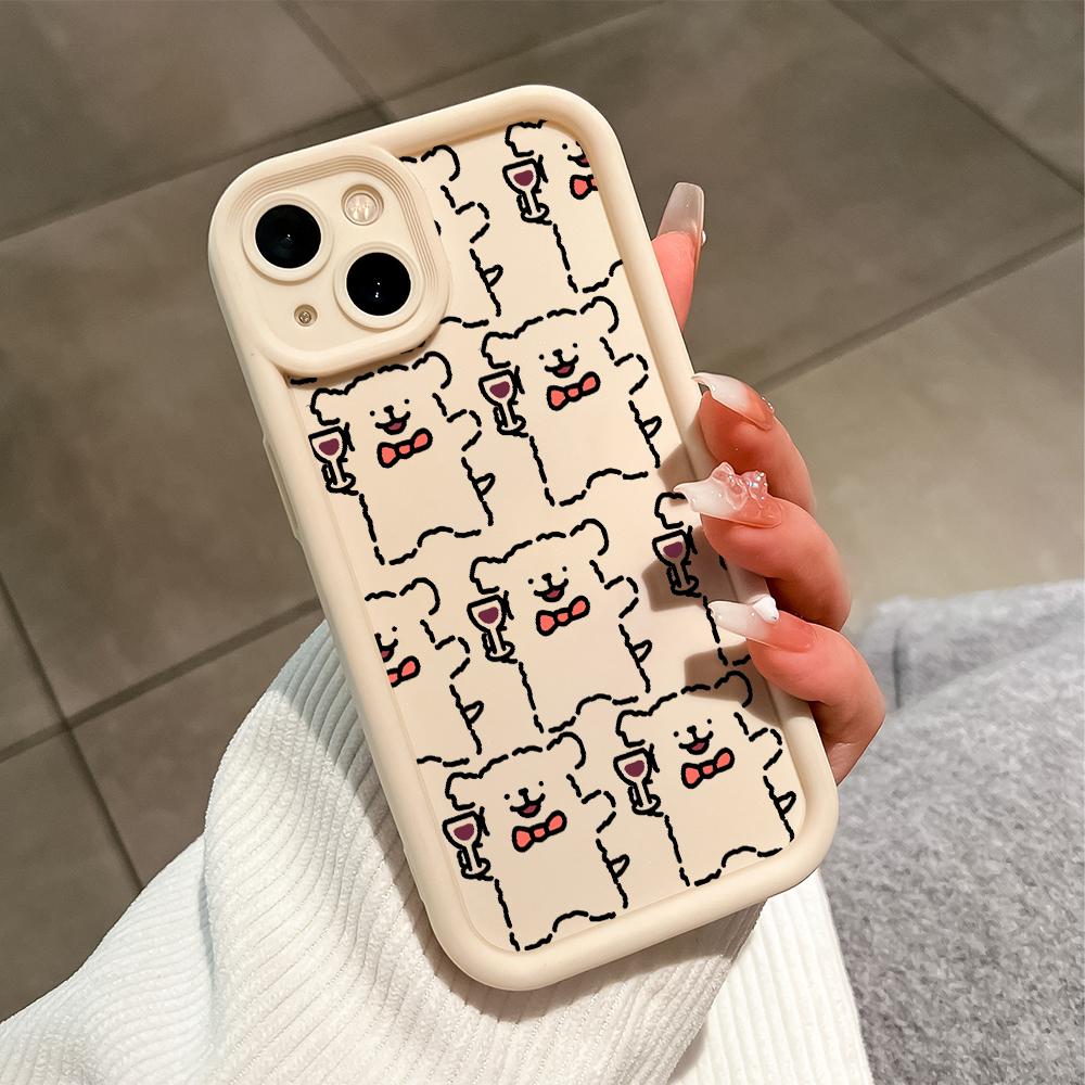 Pro iPhone 16 15 Pro Max Redmi Note 13 12 11 Pro Samsung S23 FE S24 Plus S24 Ultra A52 A72 A54 Měkké silikonové čtvercové pouzdro s kresleným vzorem psa