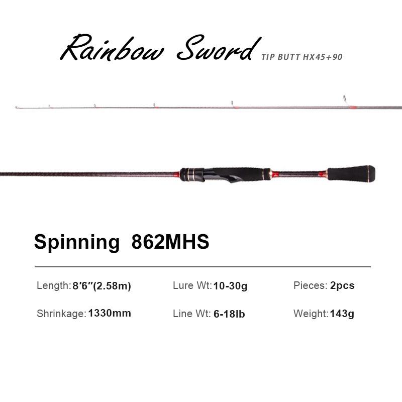 RAINBOW SWORD Spinning Casting Fishing Rod Fuji Ring F Action Lure Rod High Carbon Bass Pike Rod Fishing Rod
