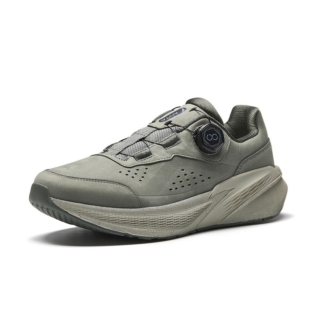 Anta Genuine Leather Knob Button Trend Training Shoes Men Sneakers Mud-Green Graphite-Gray 912547703-4