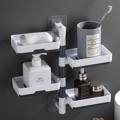 Durable Rotary Soap Box Wall Mounted Multi-function Drain Storage Rack Punch-Free Dry and Wet Separation Soap Dish Bathroom
