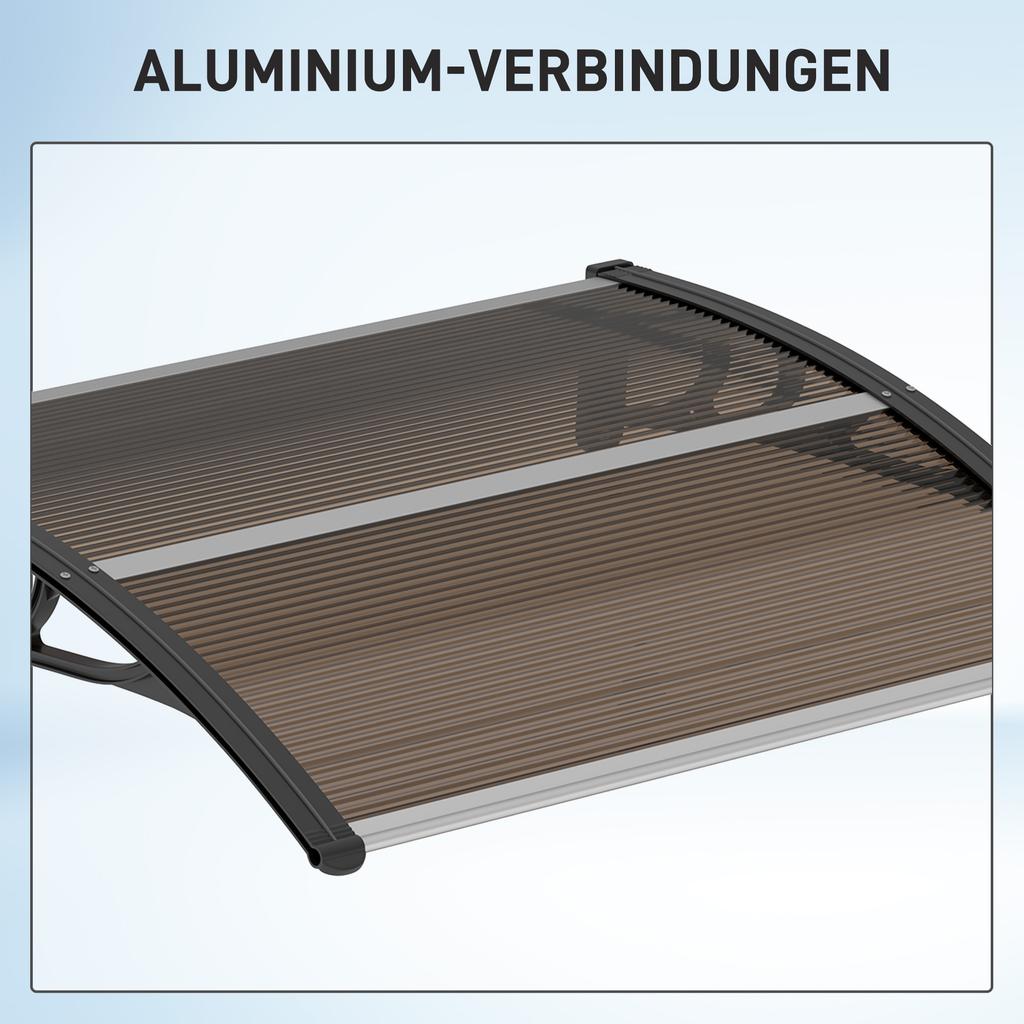 Front Door Canopy Outdoor Awning Aluminium Rigid Plastic Polycarbonate Rain Shelter UV Water Rain Resistant 120 X 75cm Brown