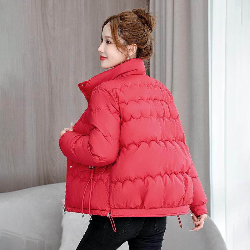 Осень-зима теплая короткая куртка женская однотонная тонкая куртка с воротником-стойкой — фото 15