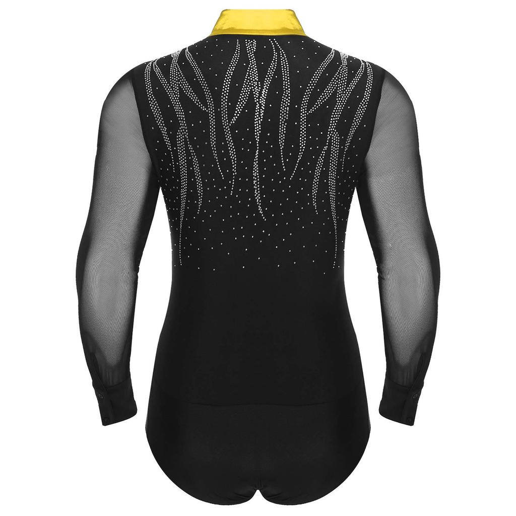 Pánský latinskoamerický taneční kostým Průhledná síťovina Dlouhý rukáv Color block Třpytivé kamínky Tango body