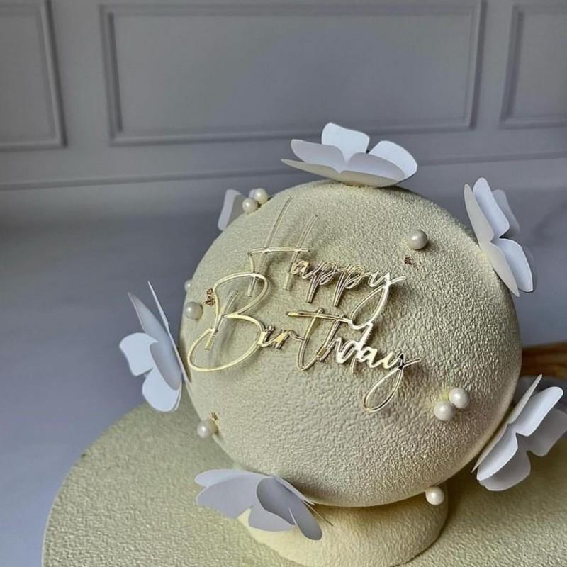 6pcs Happy Birthday Cake Toppers Rose Gold Acrylic Side Birthday Cake Decoration Cake Topper for Baby Dessert Decoration