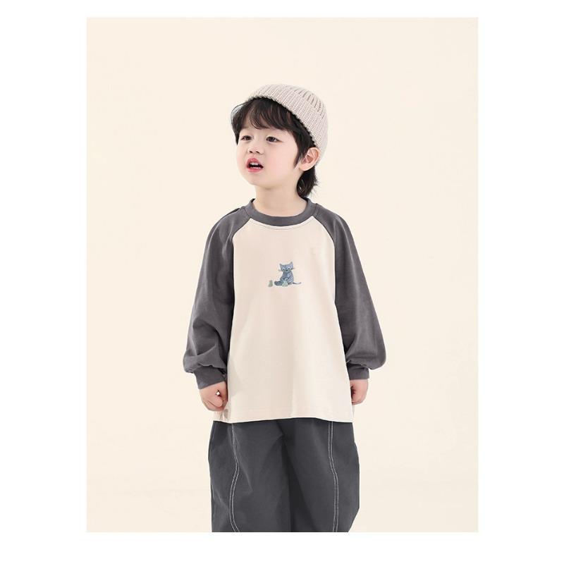 Boys Loose Long Sleeve Cotton T Shirt Raglan Sleeve Casual Kids Tops For Toddler Children