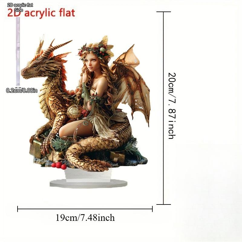2D Flat, Magic Dragon and Elves Desktop Decoration, with Base, Suitable for wall decoration, porch, room, villa, accents Home, Hallway, or Workplace -