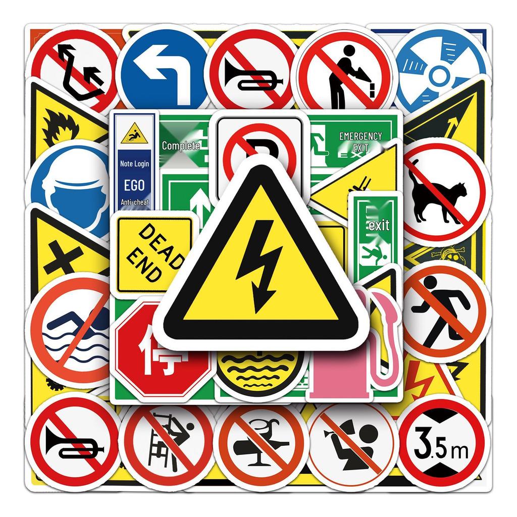50pcs Cartoon Road Sign Stickers: Waterproof Decals for Suitcases, Cars, Scooters, and Phones.