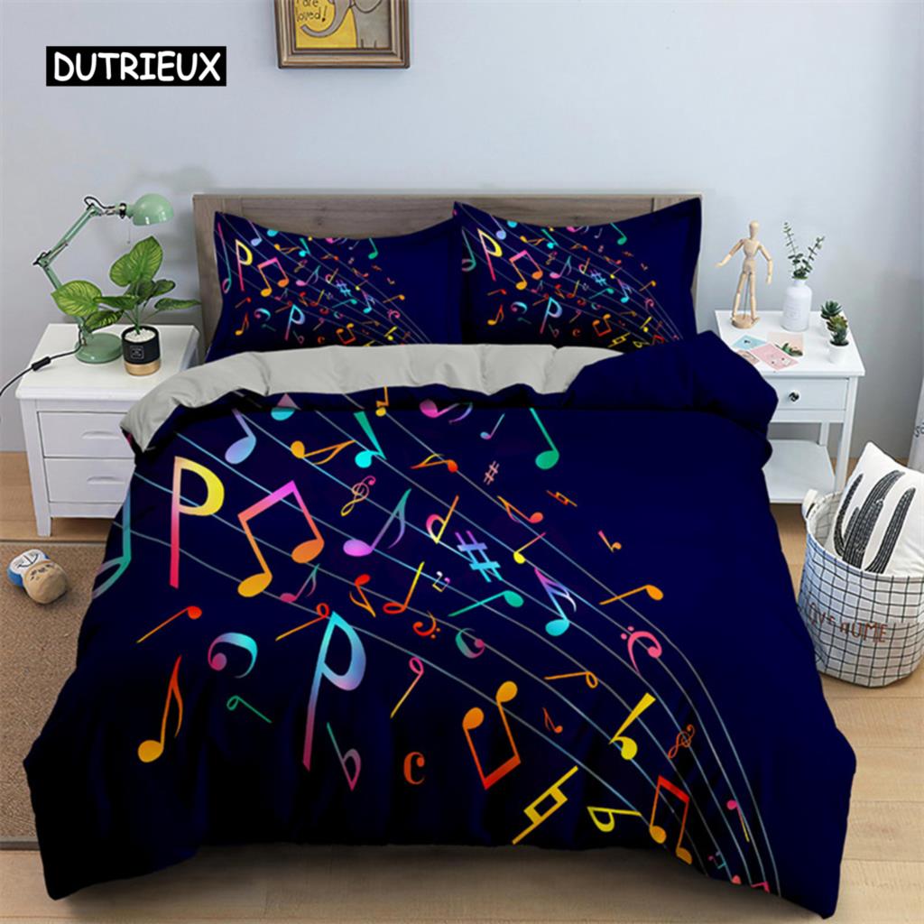 Musik Thema Bettbezug Mikrofaser Musiksymbole Bettdeckenbezug Geigen Klavier Muster Bettwäsche Set Twin King Single Queen Größe