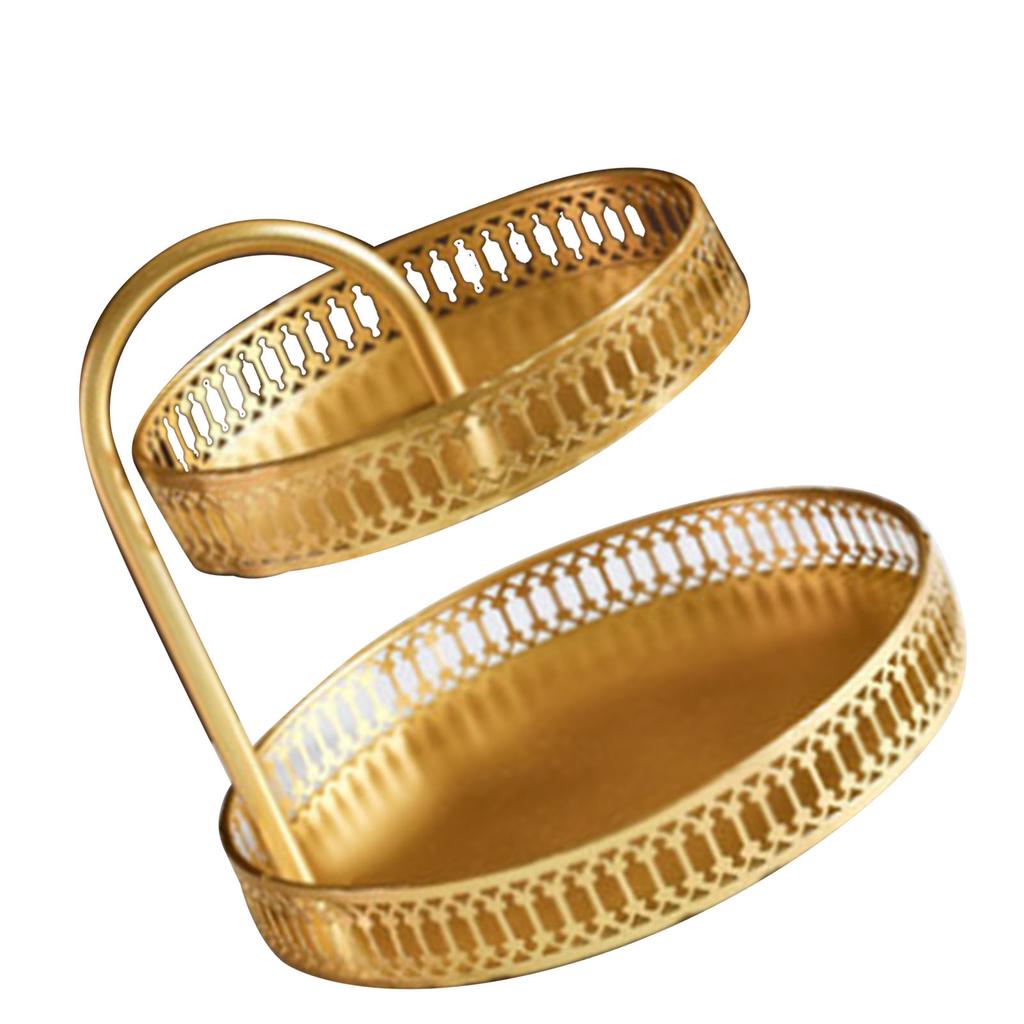 Double Layer Pastry Tray Decorative Copper Gold Biscuits Dessert Display Plate for Wedding