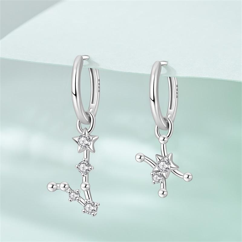 New 925 Silver Hoop Earrings Twelve Constellation Pendant Hoop Earrings For Women Fashion Birthday Jewelry Gift