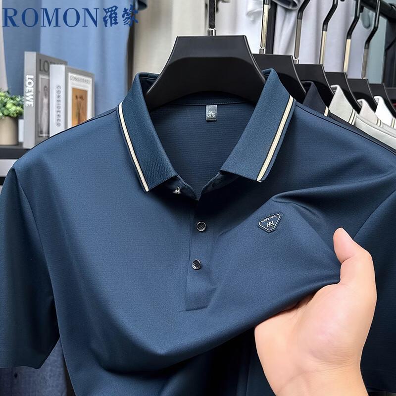 Romon Men s Short-Sleeve Silk Blend Polo Shirt 3XL