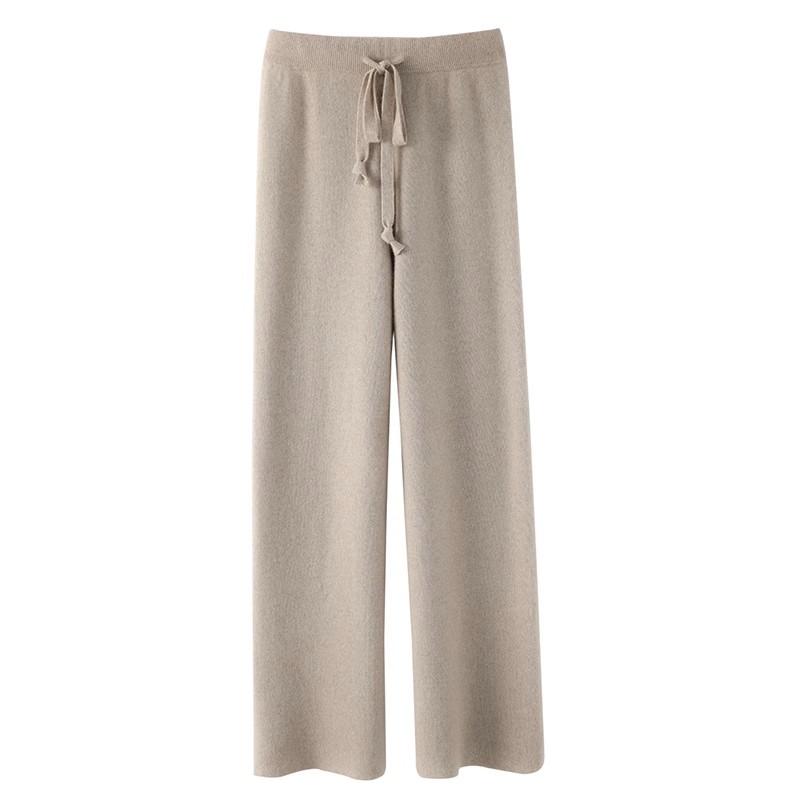 Hochwertige Kaschmir-Temperament-Weitbeinige Hosen Damen Hohe Taille 100 Reine Wollhosen Locker Lässig Gerade Außenhosen