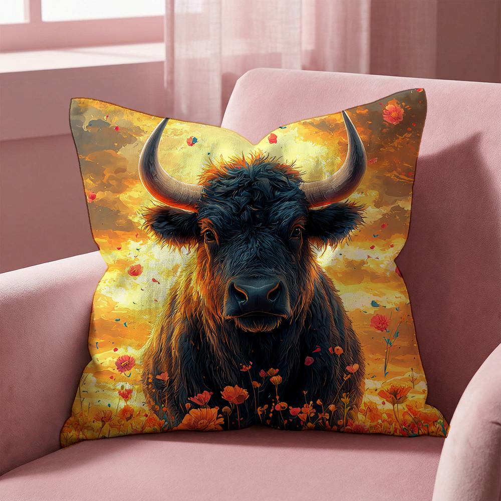 Lebendiges Hochlandrinder-Muster Kissenbezug Mehrzweck-Kissenbezug für Zuhause & Auto - Wendbar, Weich & Langlebig für den täglichen Gebrauch