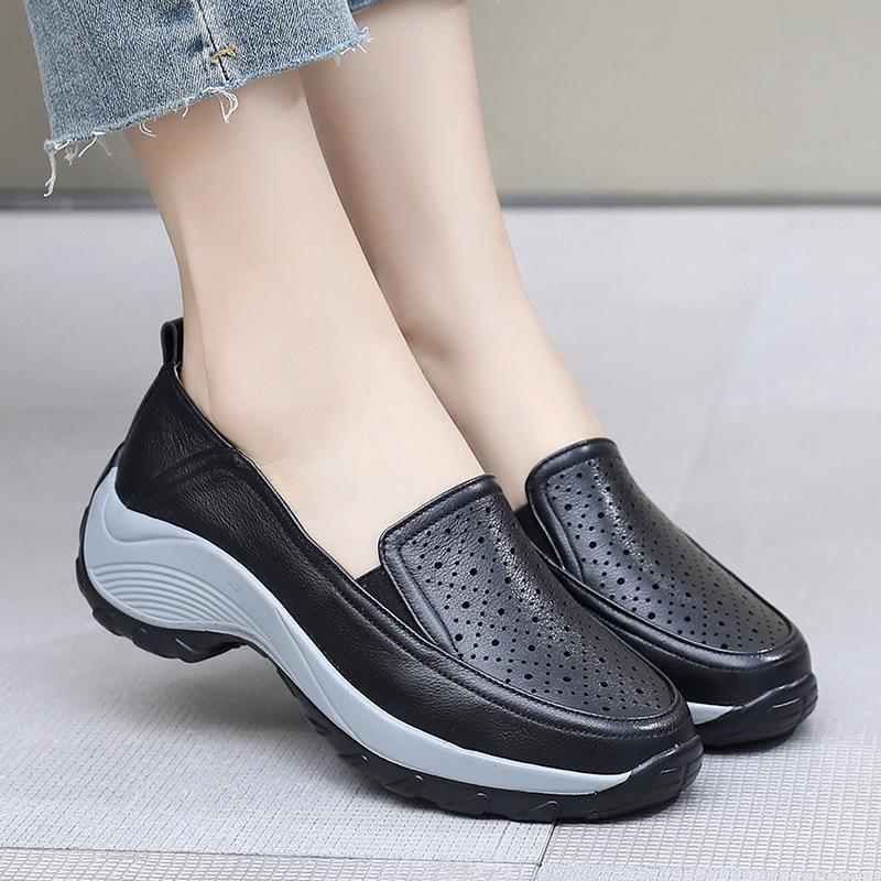 Fashion GKTINOO 2025 Spring Real Leather Shoes Thick Bottom Women Shoes Wedges Cutout Sneakers Platform Loafers Lightweight Mom Shoes