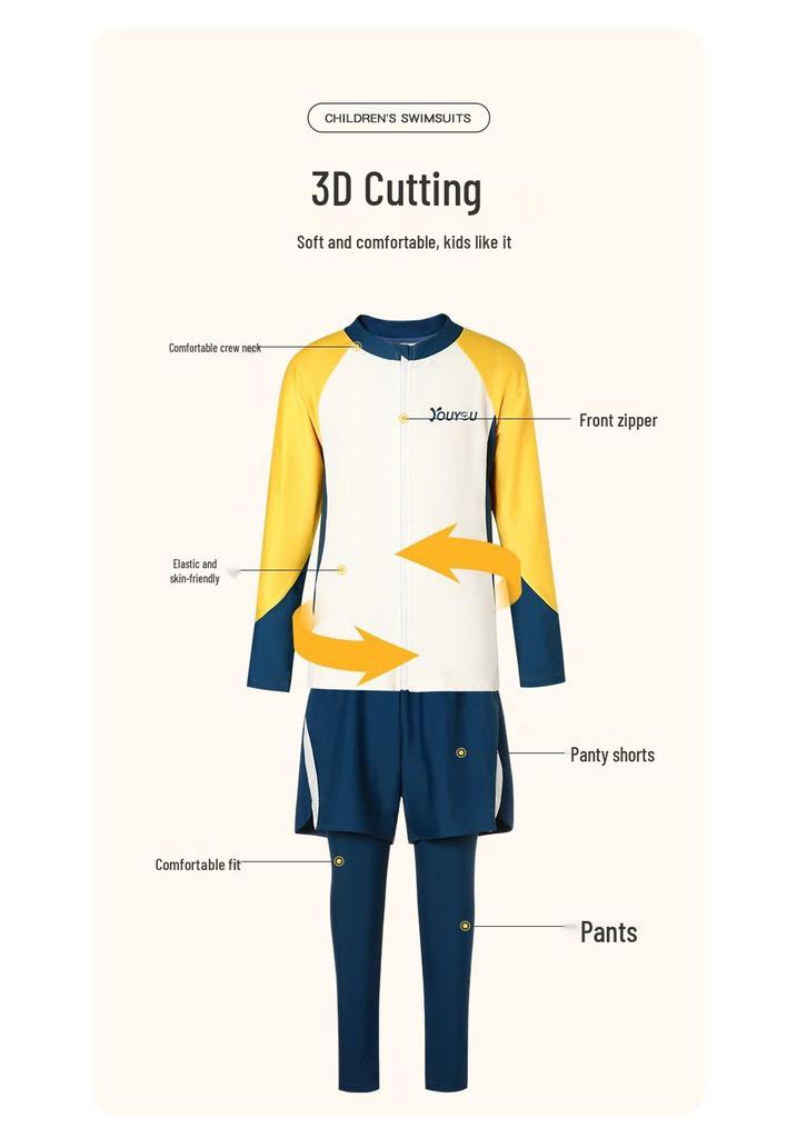 Youyou Boys' Two-Piece Long Sleeve Long Pants Swimwear Set - 2026 New Style for Kids