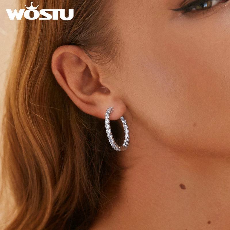 WOSTU Kruhové náušnice Velké kulaté kruhové náušnice Dainty Halo CZ Dámské náušnice