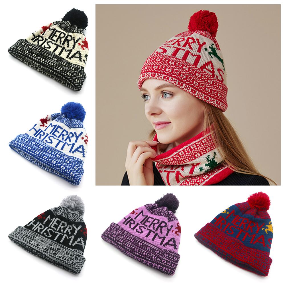 

Winter Warm Knitted Beanies Pompom Ski Cap New Chirstmas Knitted Hat Men and Women червоний