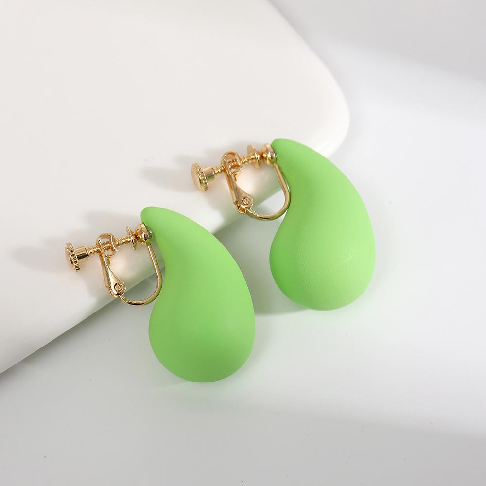 Vintage Chunky Dome Drop Clip On Earrings for Women Golden Glossy Colorful Teardrop Non Pierced Earrings Trendy Jewelry