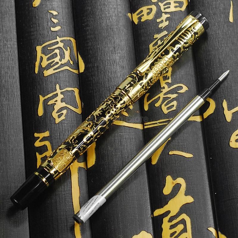 Jinhao 5000 Vintage Metal RollerBall Pen Dragon Texture Carving, Red & Golden Multicolor Rollerball Pen For Office School
