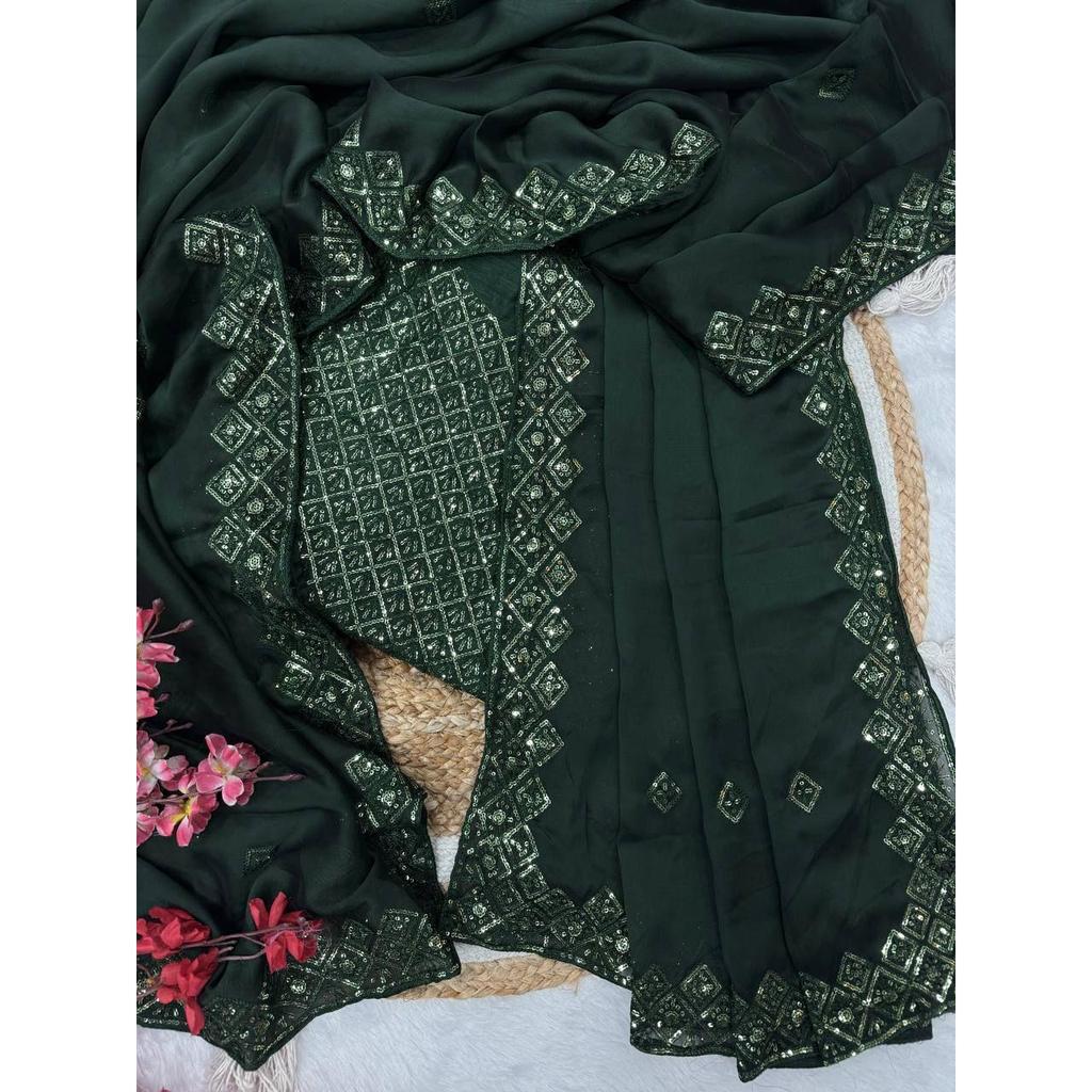 Soft Rangoli Silk  Beautiful Sequence Embroidery Work Saree