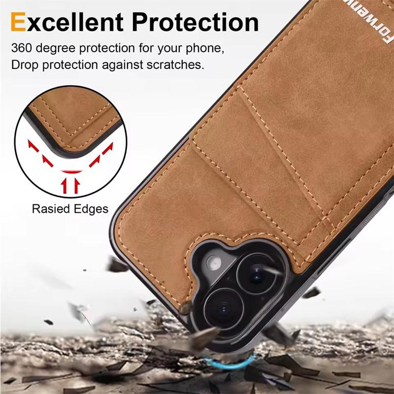 Business Flip Leather Case for iPhone 17 Air 16E 16 15 14 13 12 11 Pro Max Plus Mini Built-in Magnetic Wallet Card Phone Cover