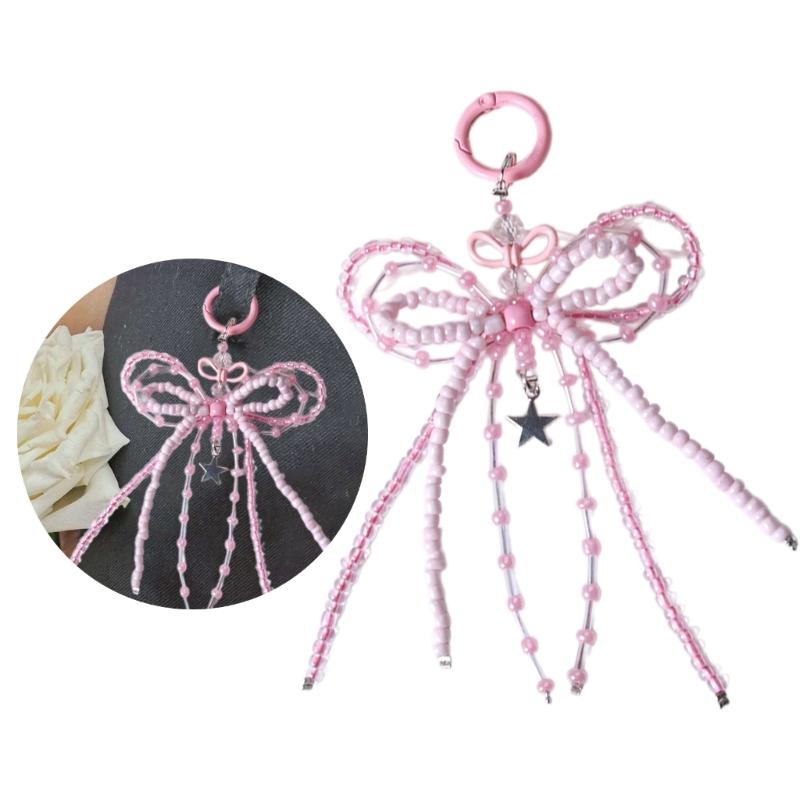 Multifunctional Beaded Keychain Stylish Bag Charm Beaded Bowknot Bag Pendant Stylish Key Adornment Beaded Keychain