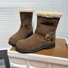 Retro Leather Soft-soled Snow Boots Women's Winter New Round Head Belt Buckle Velvet Thermal Casual Short Boots